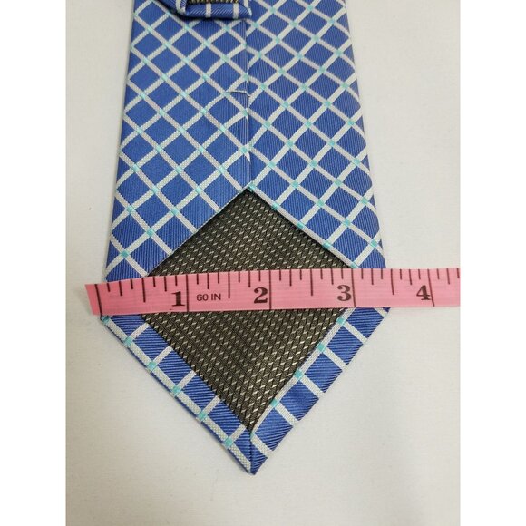Covington Blue Plaid Mens Necktie Polyester Hand Made Geometric Squares - Picture 5 of 7